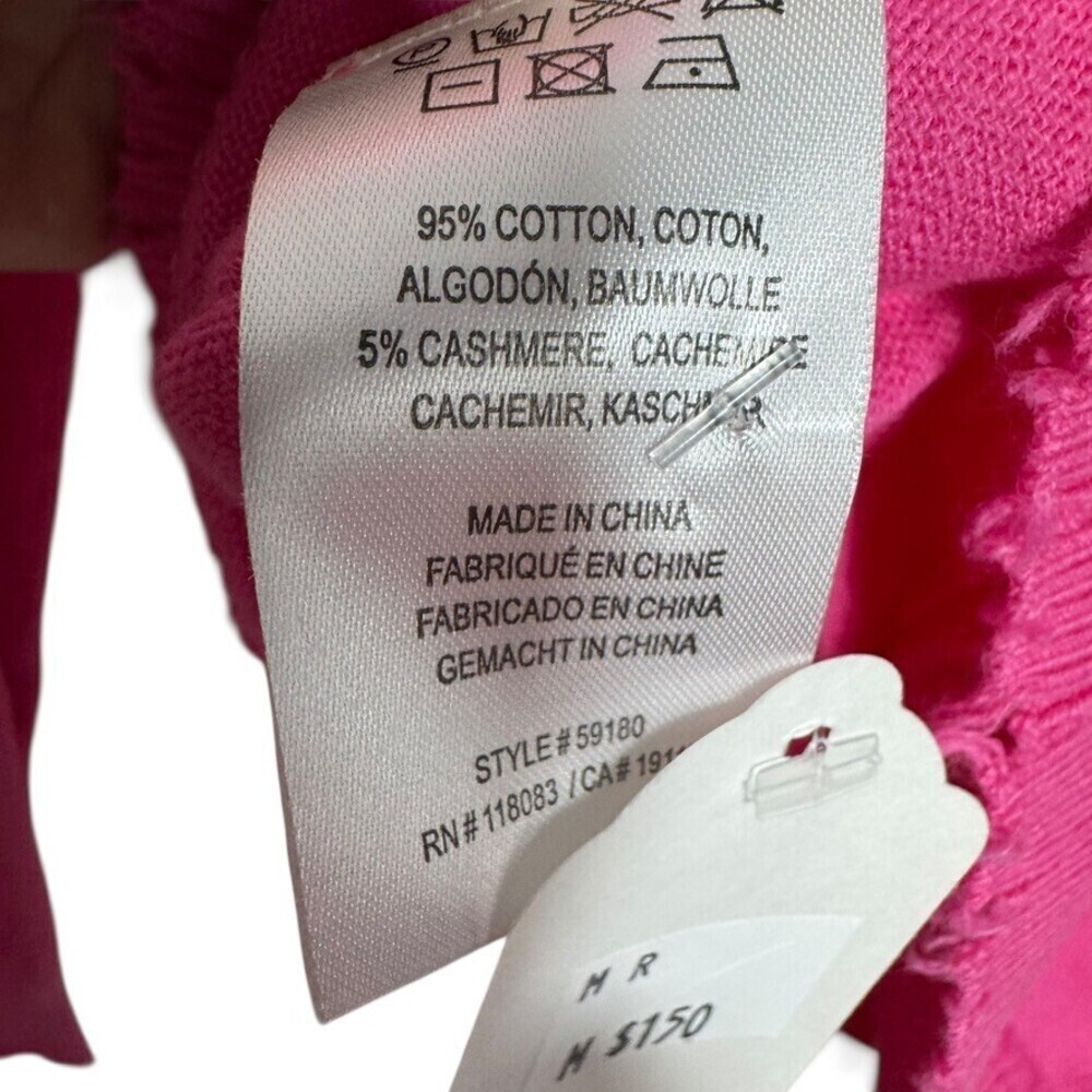 Minnie Rose  V-Neck Sweater Size Medium hot Pink Cashmere blend Frayed Edge - Picture 6 of 8